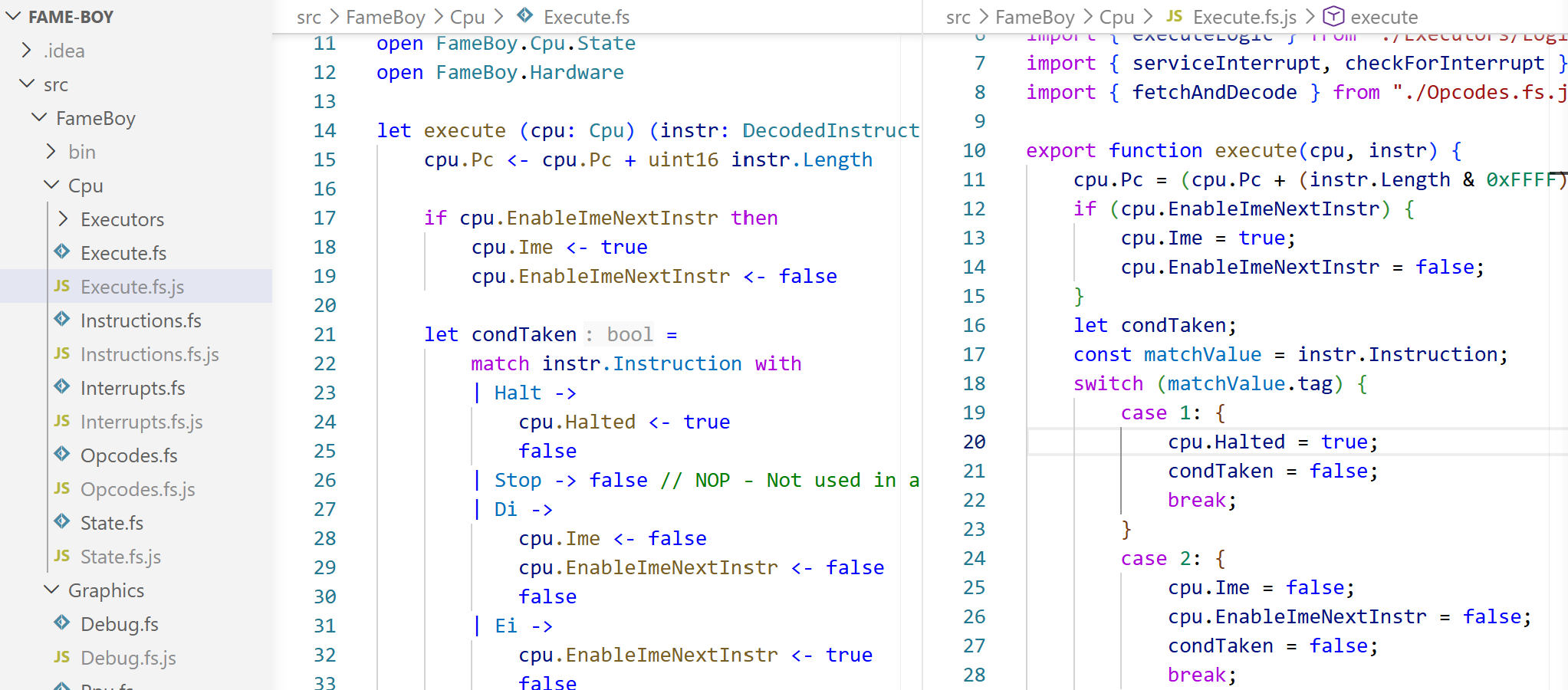 Fame Boy's transpiled code