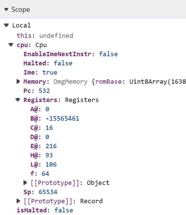The CPU state in the browser's dev tools